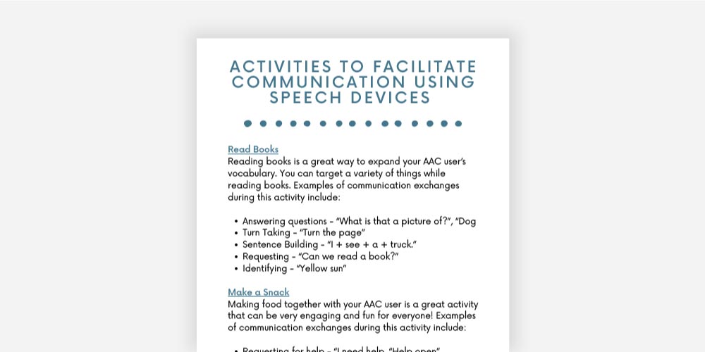 Activities to Facilitate Communication Using Speech Devices PDF.
