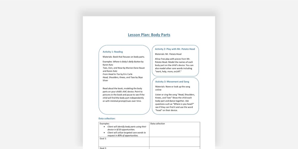 Body Part Lesson Plan PDF.