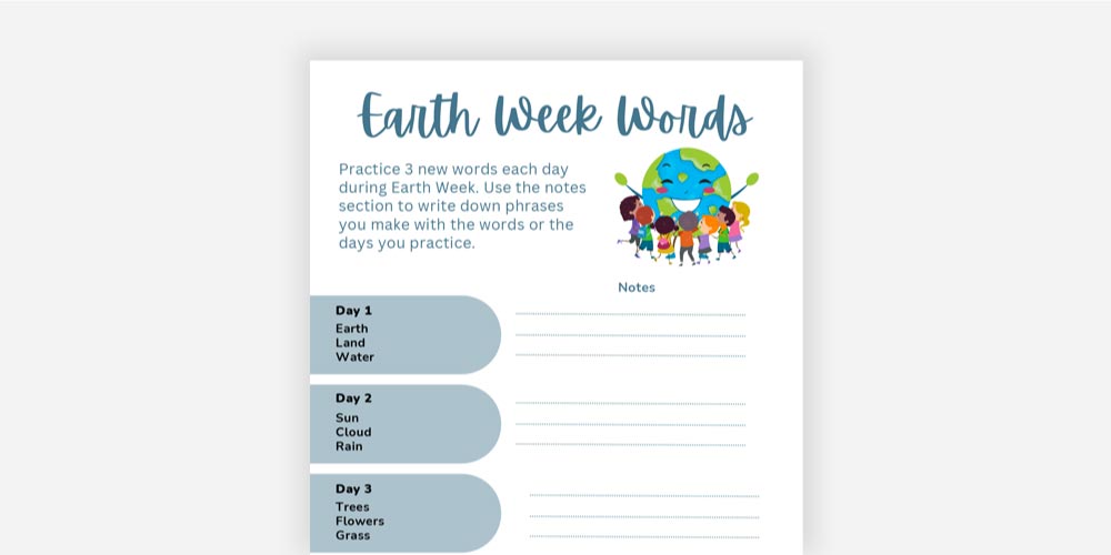 Earth Week Words Activity PDF.