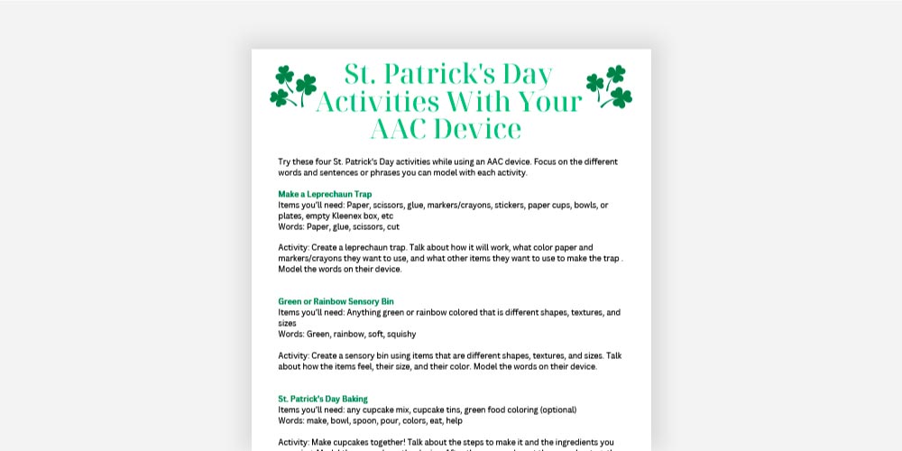 St. Patrick's Day Activities with Your AAC Device PDF.