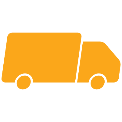 Orange delivery truck icon representing fast and reliable shipping service.