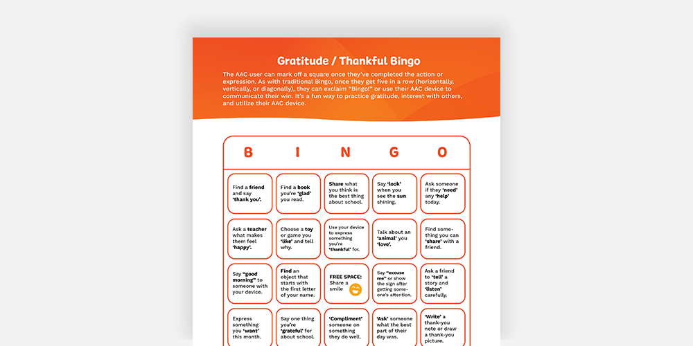 Gratitude bingo
