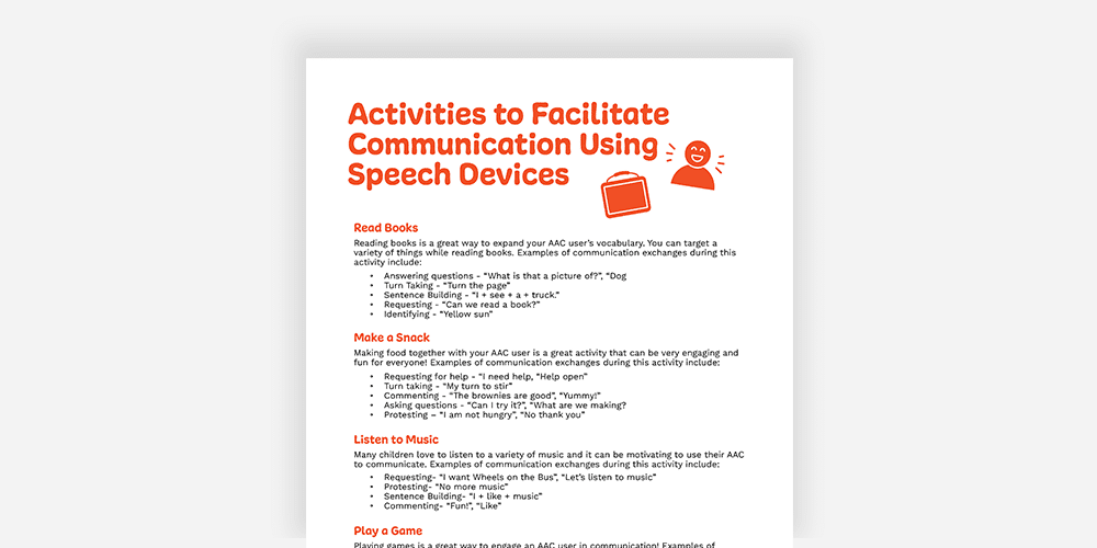 Engaging activities to boost communication using speech devices.