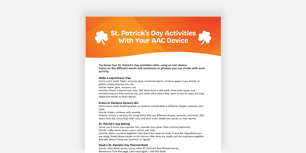 Engaging St. Patricks Day activities for all ages using AAC devices.