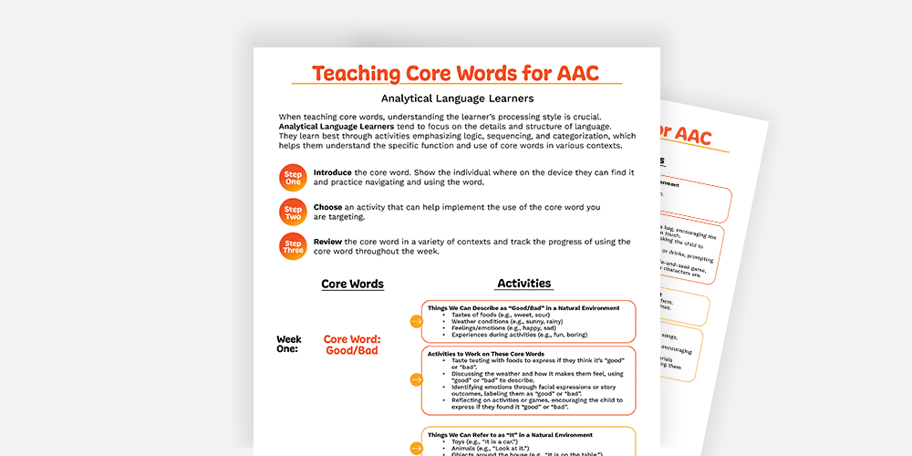 Strategies for Teaching Core Words in Augmentative and Alternative Communication (AAC).