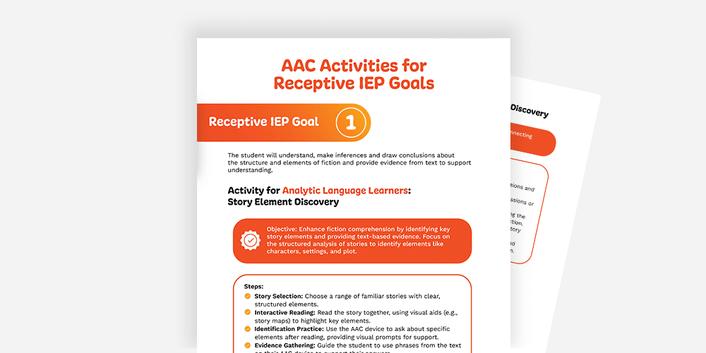 AAC activities for developing receptive language skills in IEP goal settings.