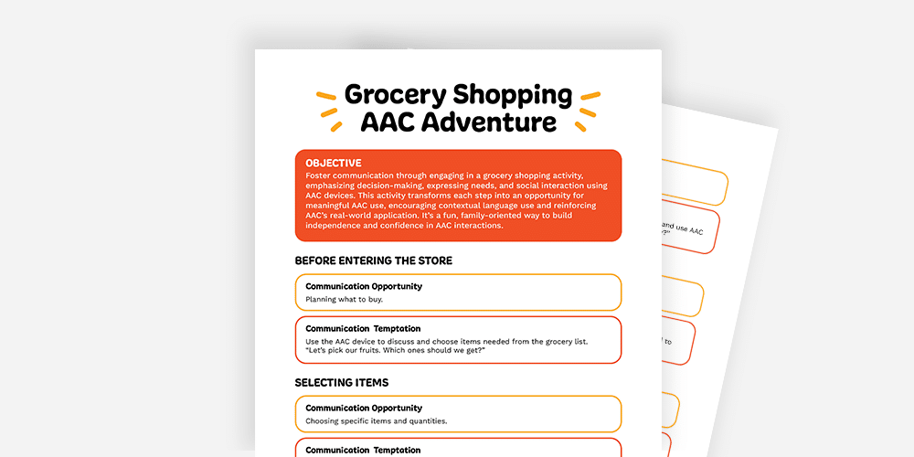Grocery shopping made engaging with AAC tools for communication and enjoyment.