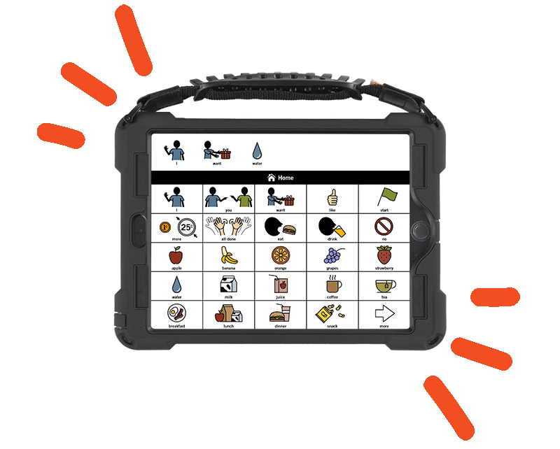 Communicative tablet interface for assisting users with visual symbols and navigation options.