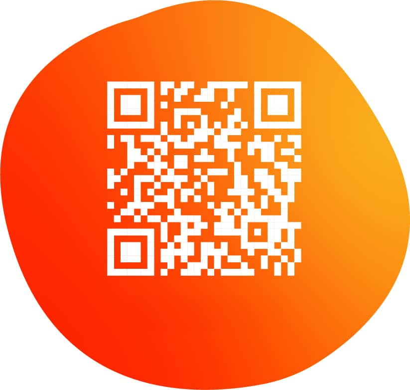 White QR code on a vibrant orange background for easy scanning and access.
