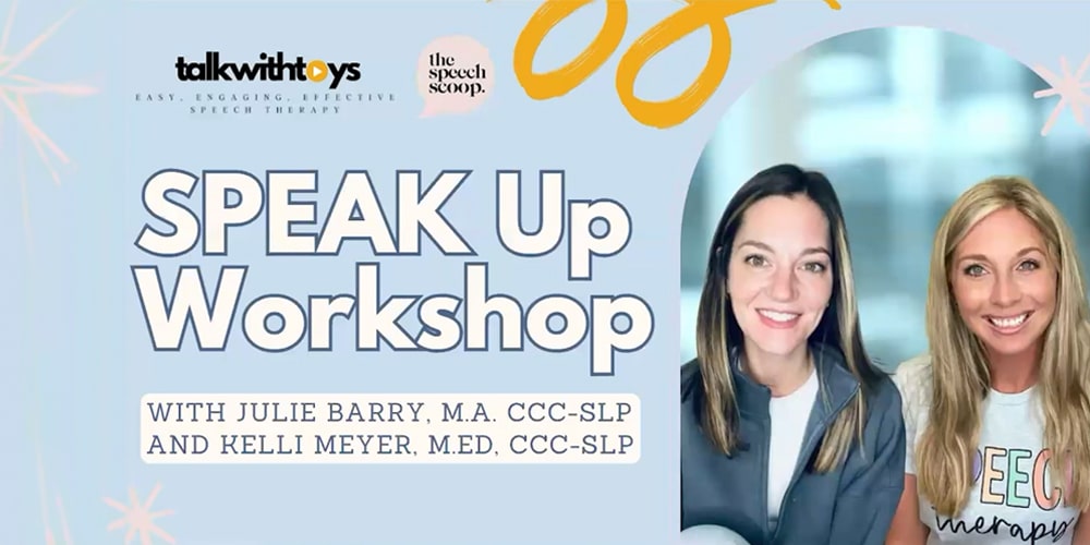 Speech therapy workshop featuring experts Julie Barry and Kelli Meyer.