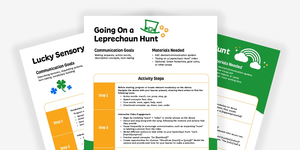 Engaging leprechaun hunt activity for speech therapy and vocabulary building.
