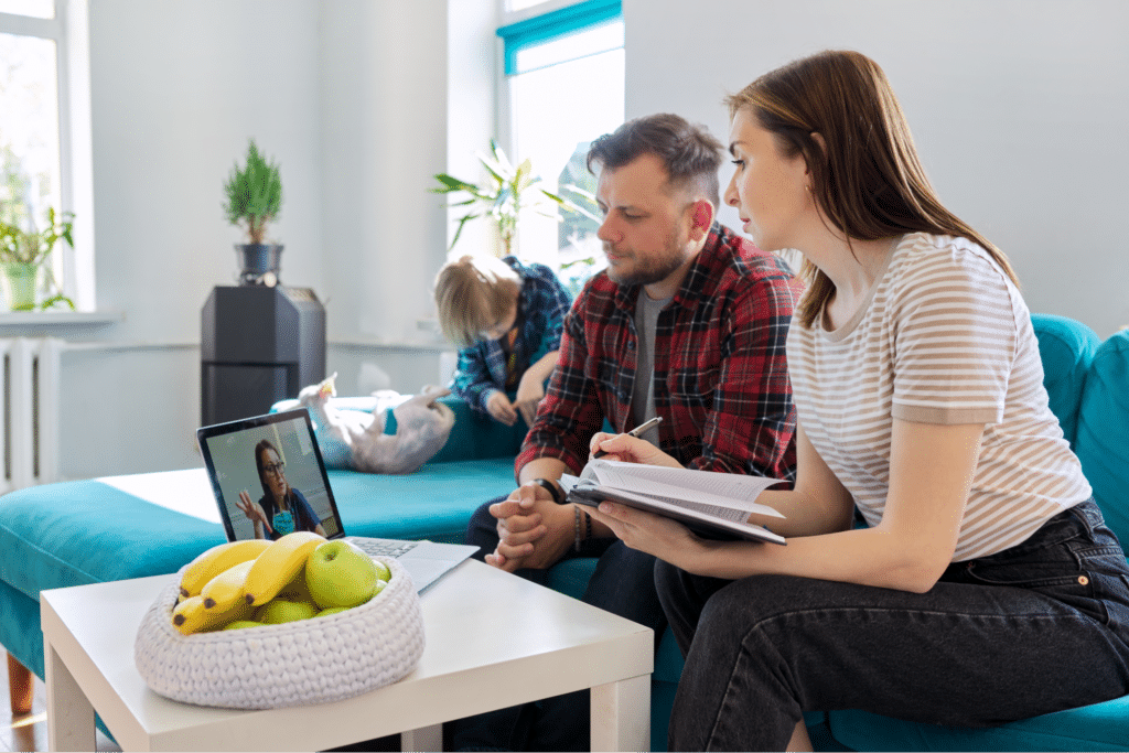 Session at home with teletherapist for digital speech therapy session