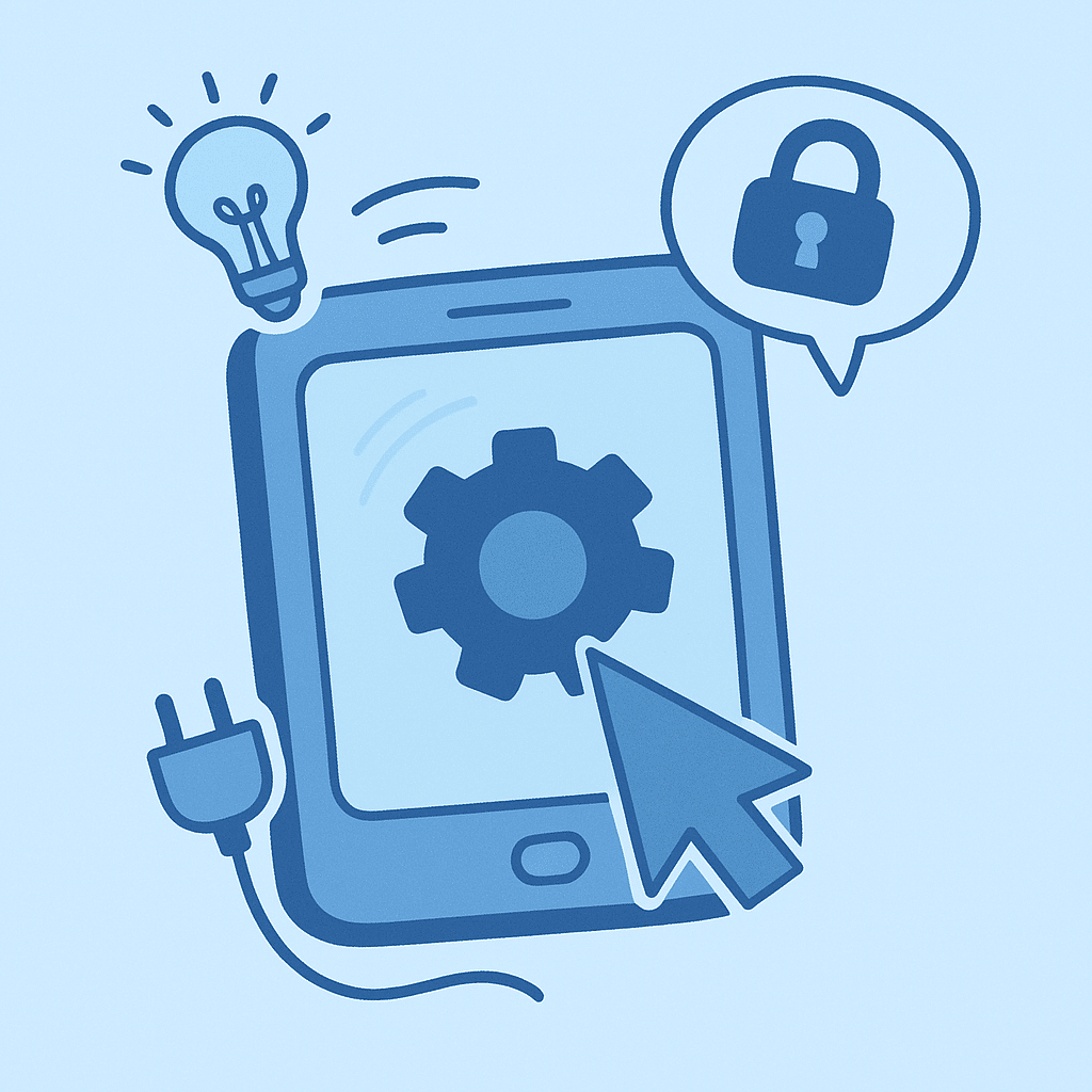 Mobile security settings on a smartphone with gear and lock icons for protection.