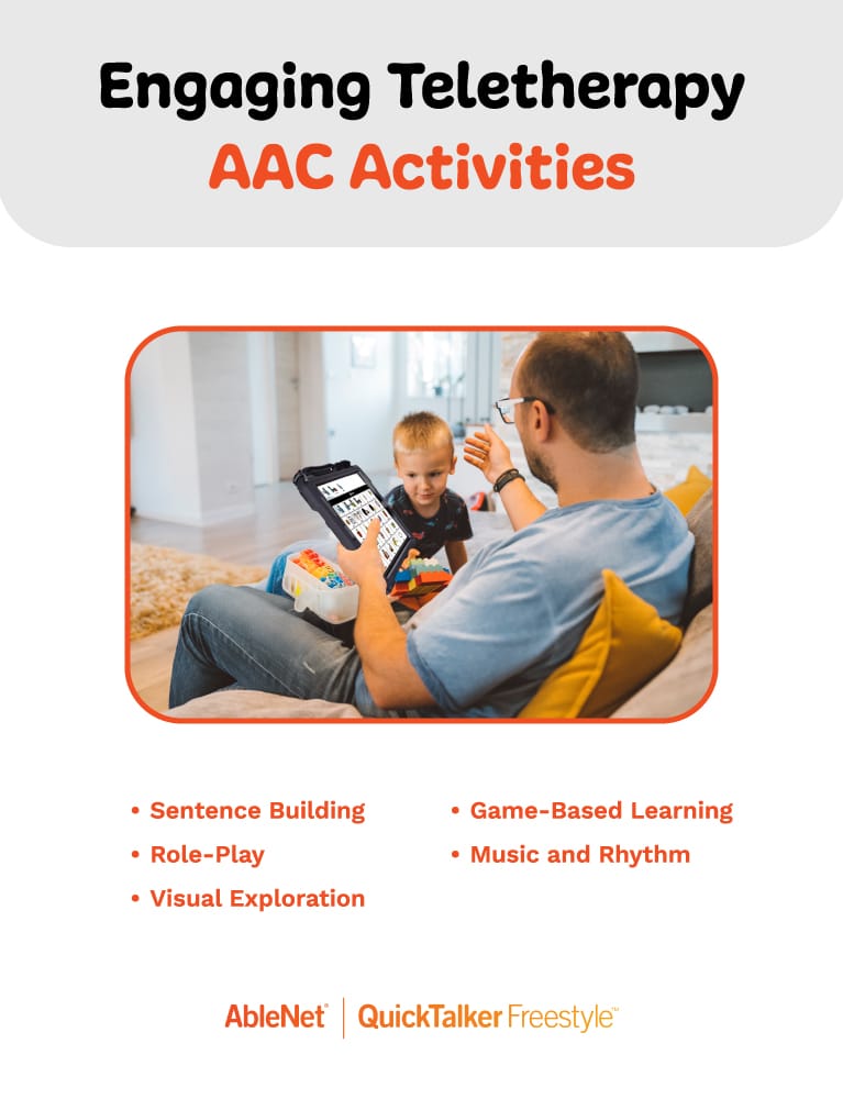Engaging AAC activities for teletherapy, including sentence building and game-based learning.