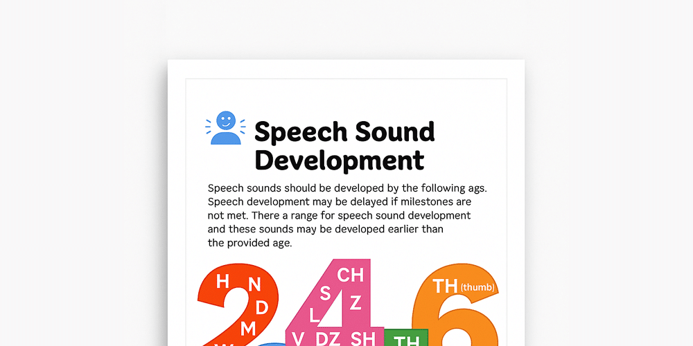 Speech sound development guidelines for children and milestone tracking.