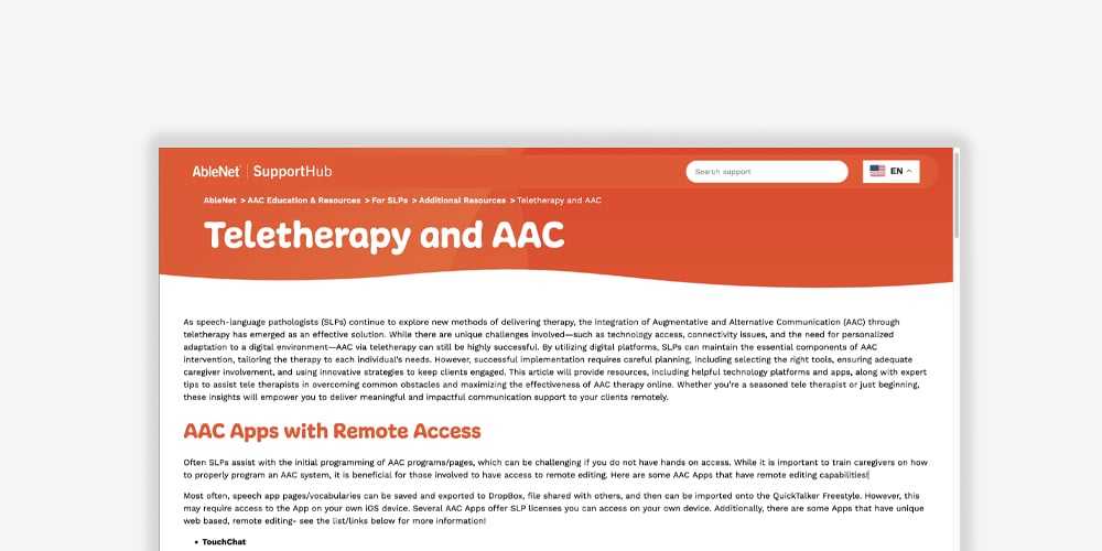 Teletherapy and AAC resources for effective communication and remote learning support tools.