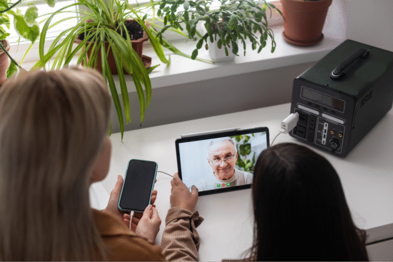 Video chatting with grandparents to strengthen family connections and share moments.