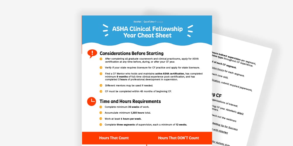 ASHA Clinical Fellowship cheat sheet outlining requirements and tips for certification success.