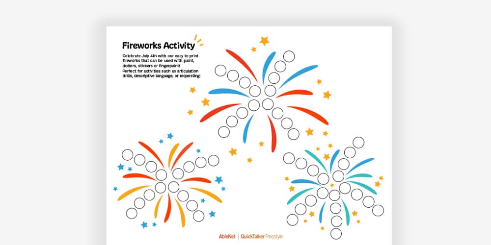 Printable fireworks activity for July 4th celebrations using paint, stickers, and more.