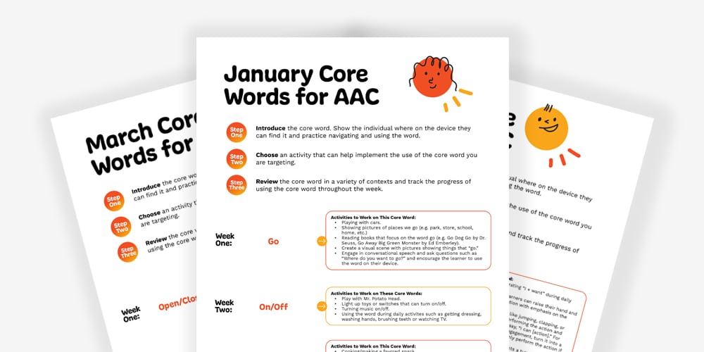 January Core Words for AAC: Activities to enhance communication skills and vocabulary development.