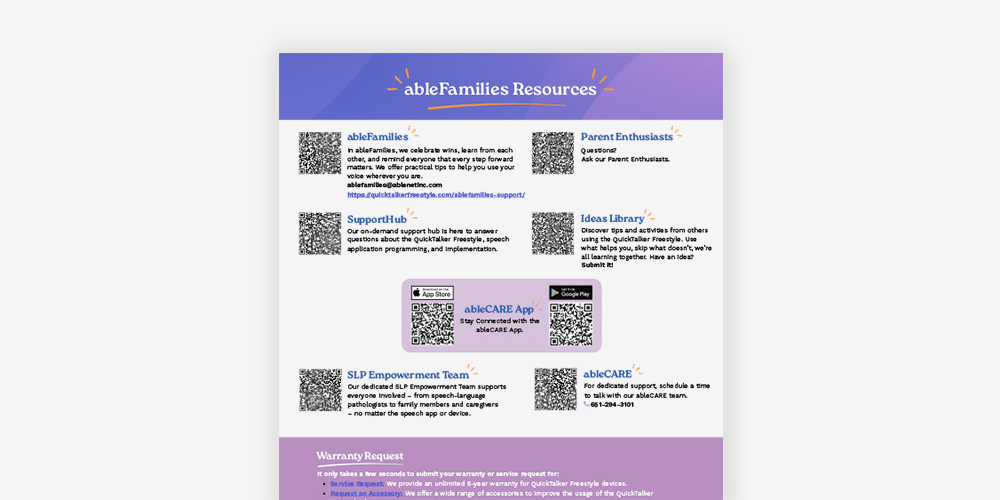Resource guide for families and support