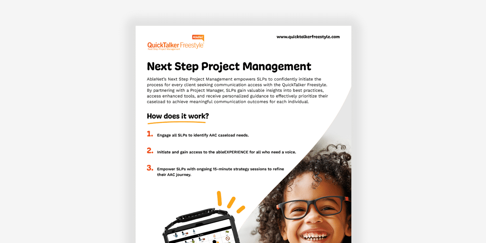 Next Step Project Management for SLPs enhances communication strategies using QuickTalker Freestyle tools.