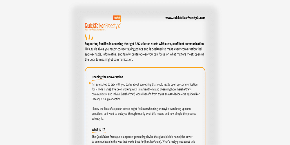 QuickTalker Guide: Communicating effectively for families navigating AAC solutions.