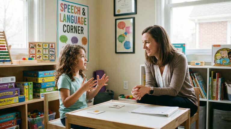Child engaging in fun speech therapy session at Speech-Language Corner.