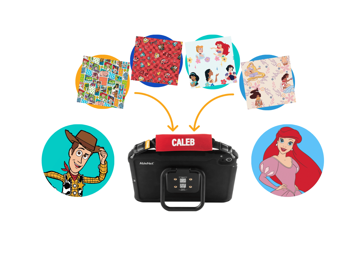 Calebs device features popular characters, enhancing engagement and creativity for kids.