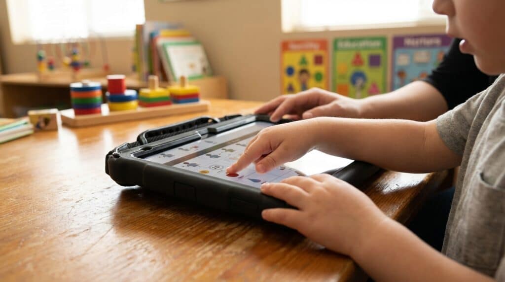 Child Interacting With Quicktalker Freestyle