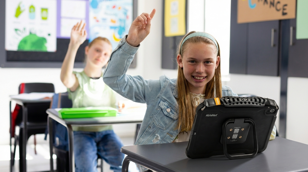 Students actively participating in classroom learning with technology tools.