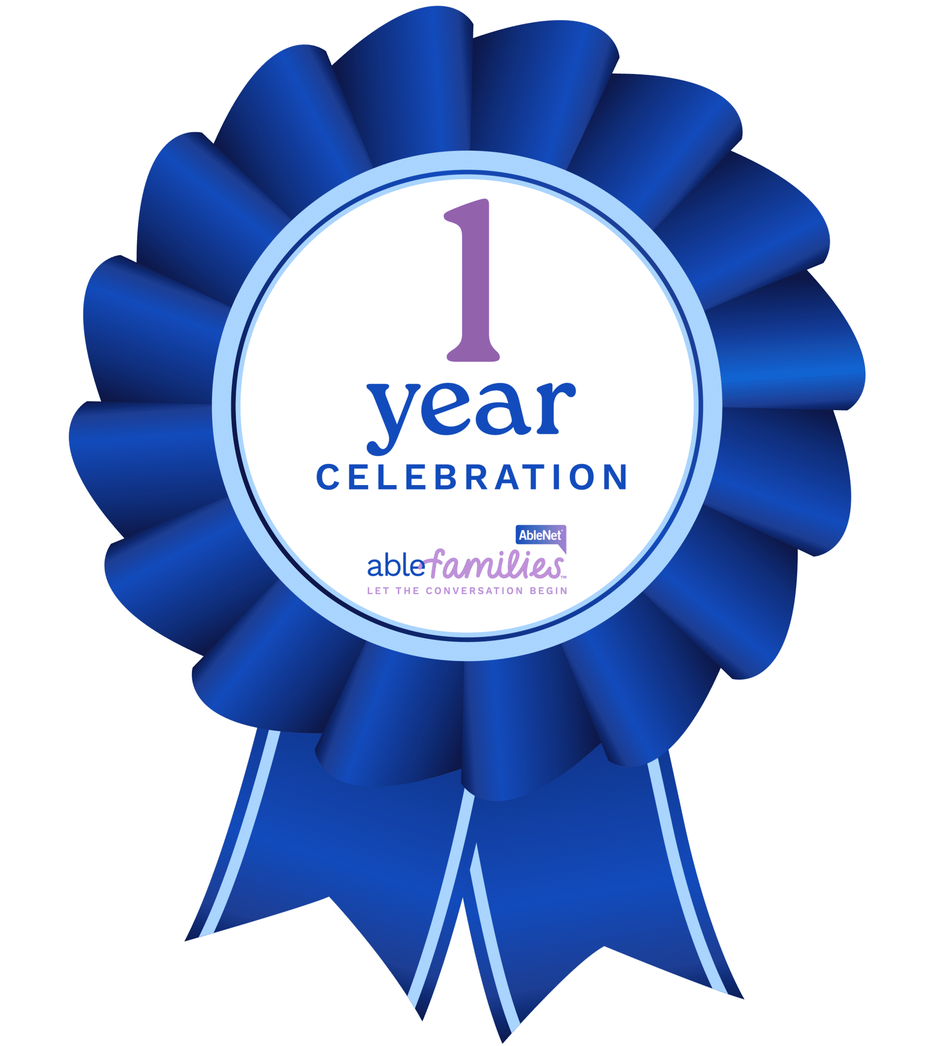 One-year celebration award ribbon for ablefamilies. Recognition of achievement and milestones.