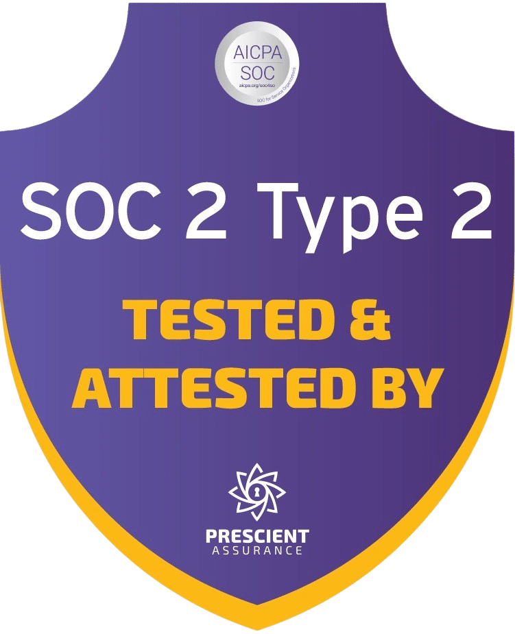 SOC 2 Type 2 certification badge shows trusted compliance with security standards.