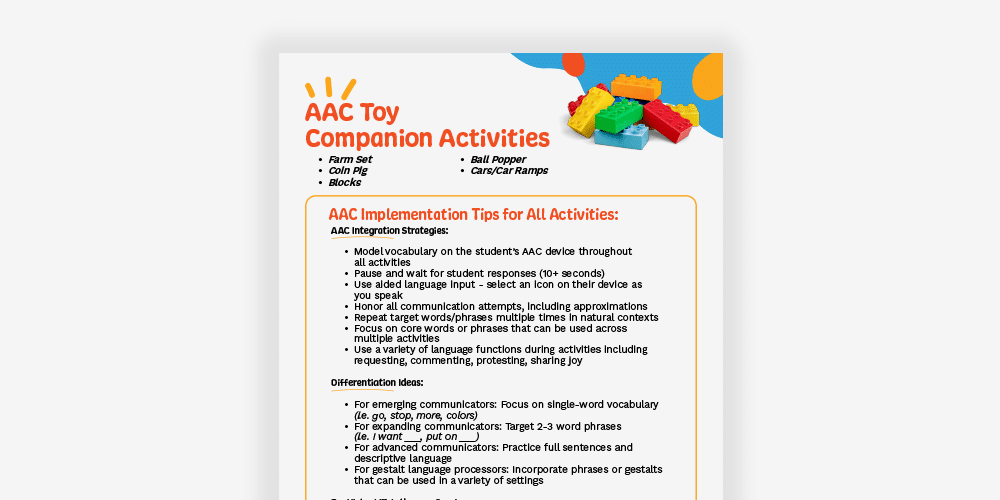 AAC Toy Activities Guide for engaging learning and communication strategies with children.