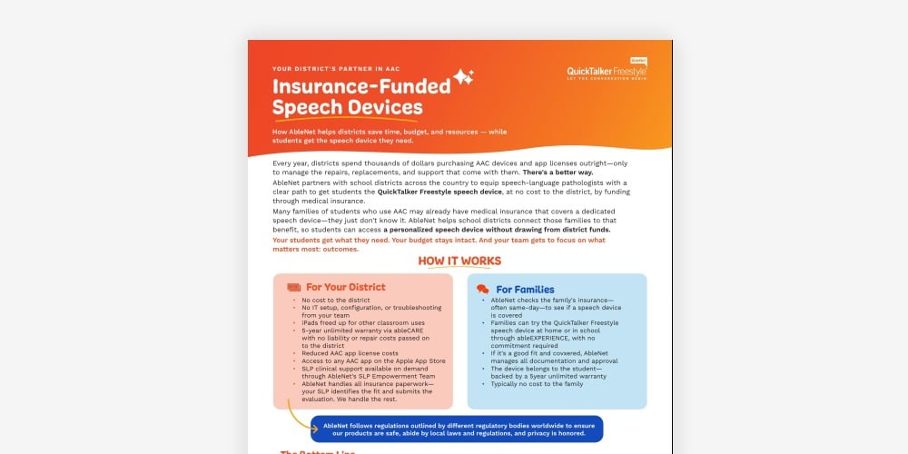 Insurance-funded speech devices enhance communication for students, funded through school budgets.