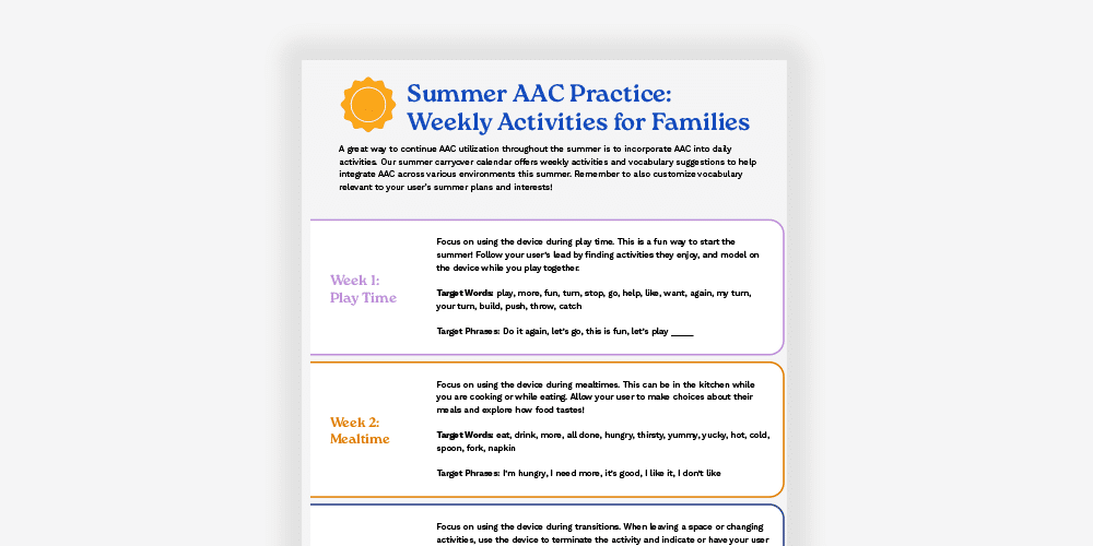 Summer AAC activities for families to enhance communication during summer fun.