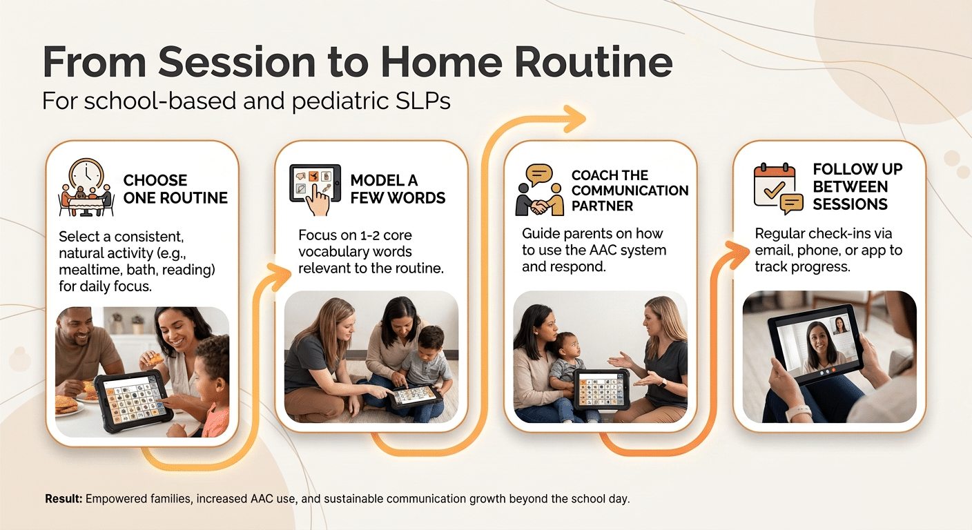 Guidance for SLPs on enhancing communication routines at home for children.