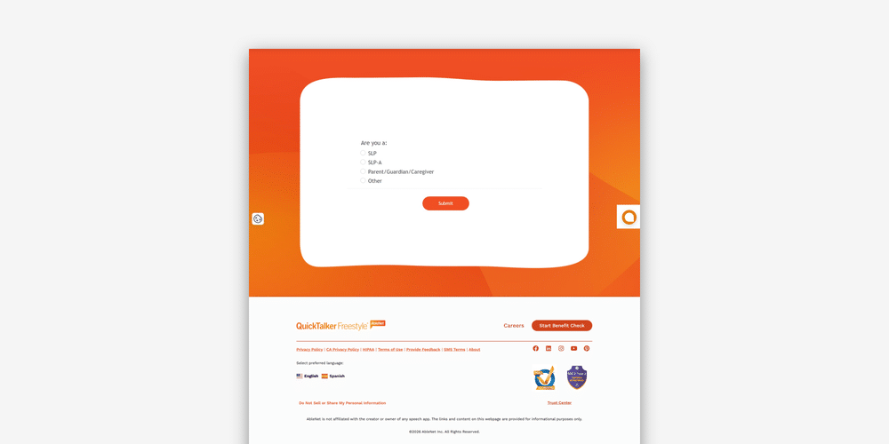 QuickTalker Freestyle options for news updates and user selection.
