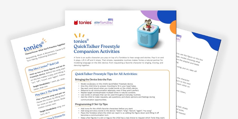 Parent resources for tonies QuickTalker Freestyle tips and activities to enhance learning.