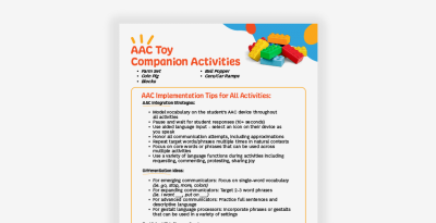 AAC Toy Activities Guide for engaging learning and communication strategies with children.