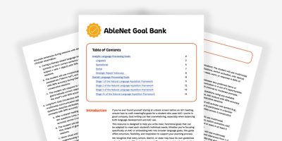AbleNet Goal Bank document with language processing strategies and frameworks for effective learning.