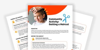 Getting a haircut guide for communication and social skills development.