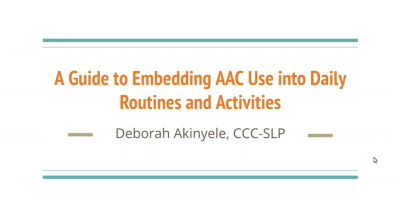 AAC integration guide for daily routines and activities by Deborah Akinyele.