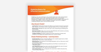Modeling basics for effective communication using speech devices in educational settings.