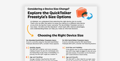 Explore the QuickTalker Freestyle size options for optimal mobility and user experience.