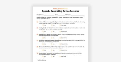 Speech Generating Device Screener download.